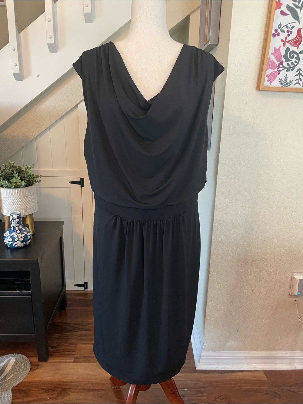 Vintage After Six Black Cowl Neck Blouson Dress NWT Plus Size 18 Deadstock